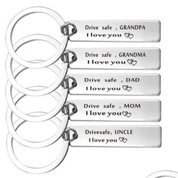 Key Rings Drive Safe Keychain Stainless Steel Key Ring Holder Birthday Gift For Grandpa Grandma Dad Mom Brother Sister Husband Car Key Dh0Yt