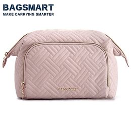 Sacos cosméticos BAGSMART Makeup Bag Mulheres compõem lápis caso grande bolsa aberta para produtos de higiene pessoal essenciais de viagem 231115