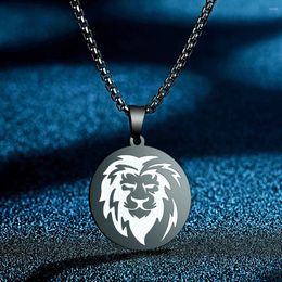 Pendant Necklaces Todorova Stainless Steel Engraved Lion Disc Charm Necklace For Men Wild Animal Punk Choker Simple Jewelry Gift