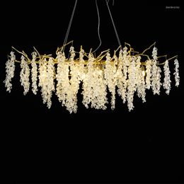 Chandeliers Modern Grape String Crystal Tassels Ceiling Chandelier Luxury Lamp For Home Living Room Bedroom Model Villa Hanging Light