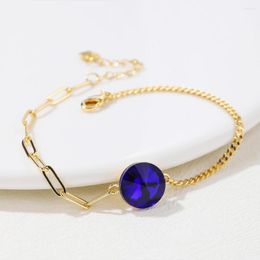 Charm Bracelets Blue Colour Stone For Women Gold Chain Adjustable Bracelet Accessories 14K Plated