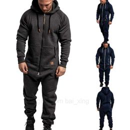 Men Men's Pants Solid Splicing Jumpsuit Streetwear Casual Male Zipper Hoodies Overalls One-piece Playsuit Jumpsuits Hooded Sweatshirts