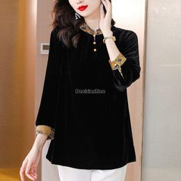 Ethnic Clothing 2023 Velvet Chinese Tang Suit Top Women's Autumn And Winter Loose Style Retro Long Sleeve Elegant Cheongsam Blouse