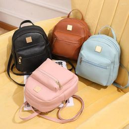 School Bags Mini Solid Colour Backpack PU Leather Crossbody Bag Small Ladies Phone Pouch Multi-Function Leisure