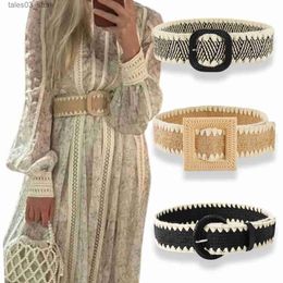 Belts New Boho Women Spring Summer Pin Buckle Belts Fashion Female Braided Wide Belt Designer Woven Elastic PP Straw Grass Waistband Q231115