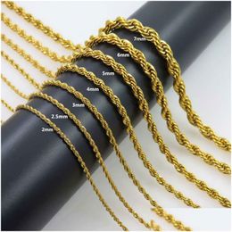 Chains 18K Gold Plated Rope Chain Stainless Steel Necklace For Women Men Golden Fashion Design Twisted Chains Hip Hop Jewellery Gift 2 3 Dh6Yt