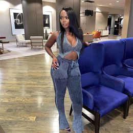 2023 Autumn Women's Tracksuit New Sexy Knitted Low Collar Tank Top High Waist Long Flare Casual Pants Two Piece Set Woman Outfits