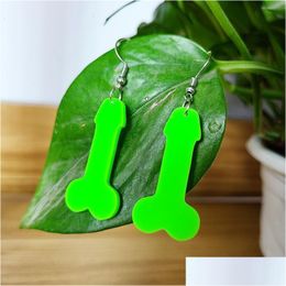 Dangle Chandelier Funny Men Penis Shape Green Acrylic Drop Earrings For Female Exaggerated Brincos Women Night Club Party J Dhgarden Dh5Dm