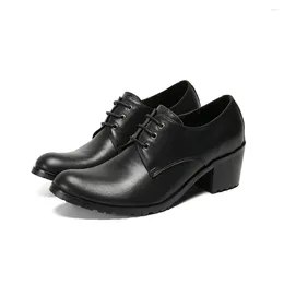 Dress Shoes Italian Handmade Business Men Oxfords High Heel Real Leather Black Party Brogue Formal Increase Height