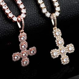 Pendant Necklaces Fashion Cross With 4mm Tennis Chain Necklace Cubic Zircon Men's Women Hip Hop Jewellery For Gift