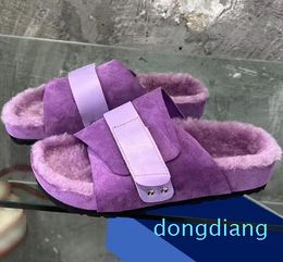 Autumn and Winter New Plush Warm and Comfortable Outdoor Belt Buckle Decorative Slippers Versatile Women's Flat Shoe