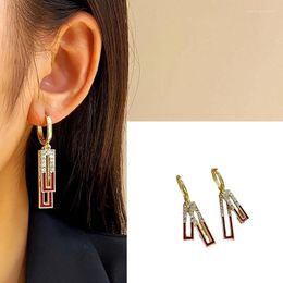 Stud Earrings Style Geometric Rectangular Zircon With Stylish Design Exquisite And Versatile Oil Dropping