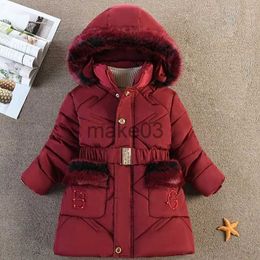 Down Coat 4 5 6 8 10 Years Winter Girls Jackets Keep Warm Fashion Fur Collar Princess Coat Hooded Zipper Windproof Outerwear Kids Clothes J231115