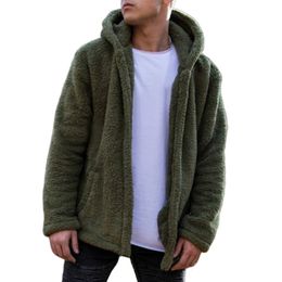 Men's Down Parkas Men Fluffy Fleece Fur Hooded Coat Plush Long Sleeve Cardigans Pockets Warm Hooded Tops Loose Coat Sweatshirts Outwear 231115