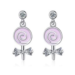 Dangle Chandelier Girls Lovely Pink Swirly Lollipop Drop Earring Bowknot Zirconia Stone Tiny Stud Cute Piercing Jewelry Fo Dhgarden Dhyi2