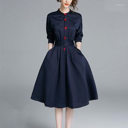 Casual Dresses Fashion For Women 2023 Spring Summer Three-quarter Sleeve Slim Temperament Shirt Dress Ladies Midi Waist Vestido