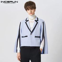 Men's Suits Blazers Men Blazer Patchwork Lapel Split Long Sleeve Streetwear One Button Fashion 2023 Casual Thin Crop Coats INCERUN S5XL 231114