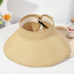 Wide Brim Hats Women Summer Visors Hat Foldable Sun Large Beach Straw Chapeau UV Protection Cap Travel Bonnet