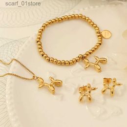 Chain 316L Stainless Steel Simple Wild Air Dog Necklace Bracelet Earrings Fashion Ladies Set SAN515L231115