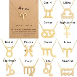 Gold Plated Zodiac Necklace 12 Constellation Necklaces Horoscope Symbol Pendent Necklace with Card Aries ,cancer,libra,virgo Women