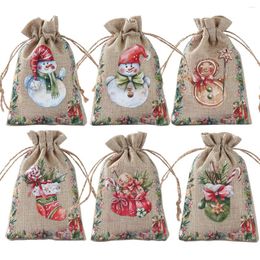 Christmas Decorations 6pcs Linen Burlap Bag Snowman Gingerbread Man Bell Drawstring Gift Bags Candy Storage Xmas Decor For Home 2023