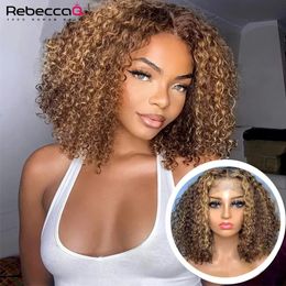 Synthetic s Short Bob Jerry Curly Human Hair for Women PrePlucked 13x4x1 Lace Front Transparent Baby Deep Wave 231115