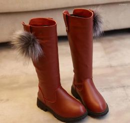 Boots Girls Children Shoes Winter Leather Warm Fashion High Child Soft Tube Plus Snow For Size 26-37