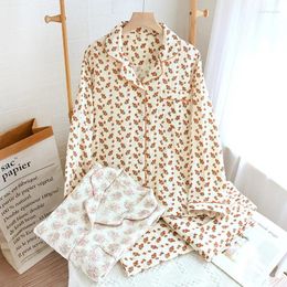 Women's Sleepwear Floral Print Cotton Woman Pyjamas Home Wear Nightie Long Sleeve Underwear Set Autumn Girls For Sleep Female
