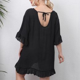 Casual Dresses Dress Women's Loose Beach Bikini Blouse With Strapping Open Back Ruffle Maxi Vestidos De Mujer #S