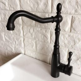 Kitchen Faucets Wet Bar Bathroom Vessel Sink Faucet Black Oil Rubbed Bronze One Handle Swivel Spout Mixer Tap Single Hole Mnf378