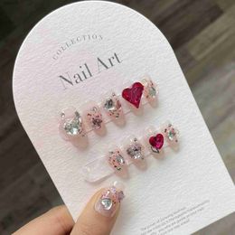 False Nails Handmade Fake Nails Black Pink Jumping Colour Heart Decoration Cute Designed Japanese Acrylic Full Cover Nail Tips for Girls YQ231115