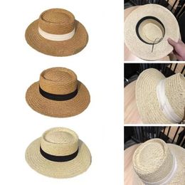 Wide Brim Hats Casual For Women Flat Top Sun Panama Fedora Hat Summer Straw Beach