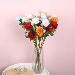 Декоративные цветы 65 см Искусственная роза с 3 головками Розово-белые пионы Шелковый цветок Свадебные украшения для сада Поддельный букет Цвет пиона