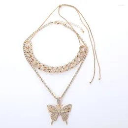 Keychains Tennis Chain Butterfly Rhinestone For Women Bling Crystal Choker Necklace Party Jewellery