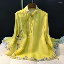 Ethnic Clothing 2023 Chinese Embroidery Elegance Shirt Fashion National Style Women Vintage Loose Female Tang Suit Top Spring Autumn Blouse