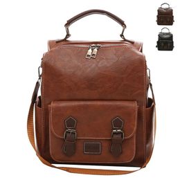 Backpack High-capacity Solid Color PU Leather Vintage Female Women's Bags Girls Students School Bag Woman Backpacks