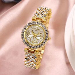 Wristwatches Women's Watches Bracelet Glitter Rhinestones Easy To Read Round Dial Wristwatch For Girlfriend Birthday Gift H9