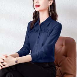 Women's Blouses Autumn 2023 Formal Office Lady Work Blouse Women Long Sleeve Chiffon Shirts Vintage