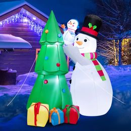 Decorative Objects Figurines Costway 6 FT Tall Inflatable Snowman and Tree Set Christmas Decoration w LED Lights 231115