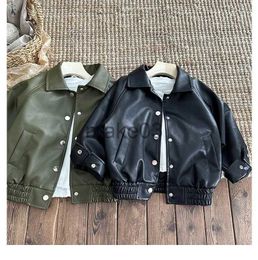 Jackets Boys Jacket Kids Boutique Clothes Coat 2023 New Fashion Autumn Leather Korean Handsome PU Solid Color Turn Down Collar Button J231115