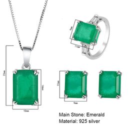 Wedding Jewelry Sets S925 Sterling Silver Lab Created 10*14mm Emerald Pendant Necklace Jewelry Set For Women Ring Stud Earrings Mother's Day Gift 231115