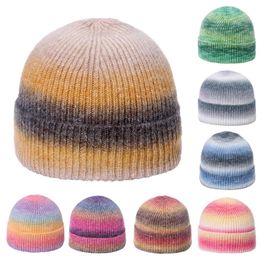 Men Women Gradient Rainbow Tie Dye Hat Skullies Beanies Unisex Winter Acrylic Stretch Knit Sport Windproof Warm Melon Cap