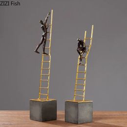 Decorative Objects Figurines Stair Climber Character Resin Statue Abstract Crafts Golden Ladder Figures Sculpture Desk Decoration Home Decor 231115