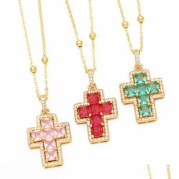 Pendant Necklaces Hiphop Colour Zircon Cross Necklace For Female Relius Brass Jewellery Drop Delivery Jewellery Necklaces Pendants Dhugl