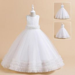 Girl Dresses Flower Girls Wedding Dress Luxury Sleeveless Tulle Layered Kids Princess Ball Gown For Party Children's Prom