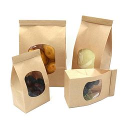 Packing Bags Bakery With Clear Window Sealing Grease Proof Kraft Paper Bag For Food Snacks Cookie Coffee Kitchen Accessories Lx4993 Dhpia