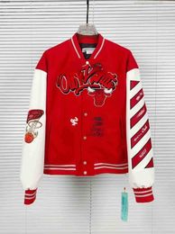 2023 Designer Autumn/winter Off Brand White Jacket 2023 Fashion Coat Heavy Industry Embroidered Baseball Clothing for Men and Women Warm Couple