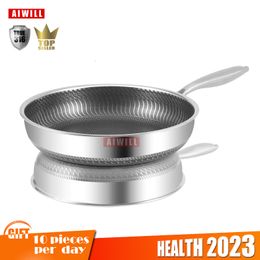 Pans AIWILL Kitchen Quality 316 304 Stainless Steel Frying Nonstick Cooking Fried Steak Pot Electromagnetic Furnace General 230414