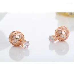 Stud Earrings Rose Gold Colour Six Claw Round CZ And Cut Out Ball Double Sided For Women Front Back Statement Jewellery Ear Jacket