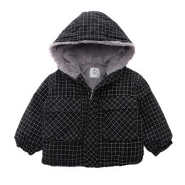 Jackets New Winter Baby Clothes Children Boys Plaid Thicken Warm Hooded Jacket Kids Girls Coat Toddler Casual Costume Infant Sportswear J231115